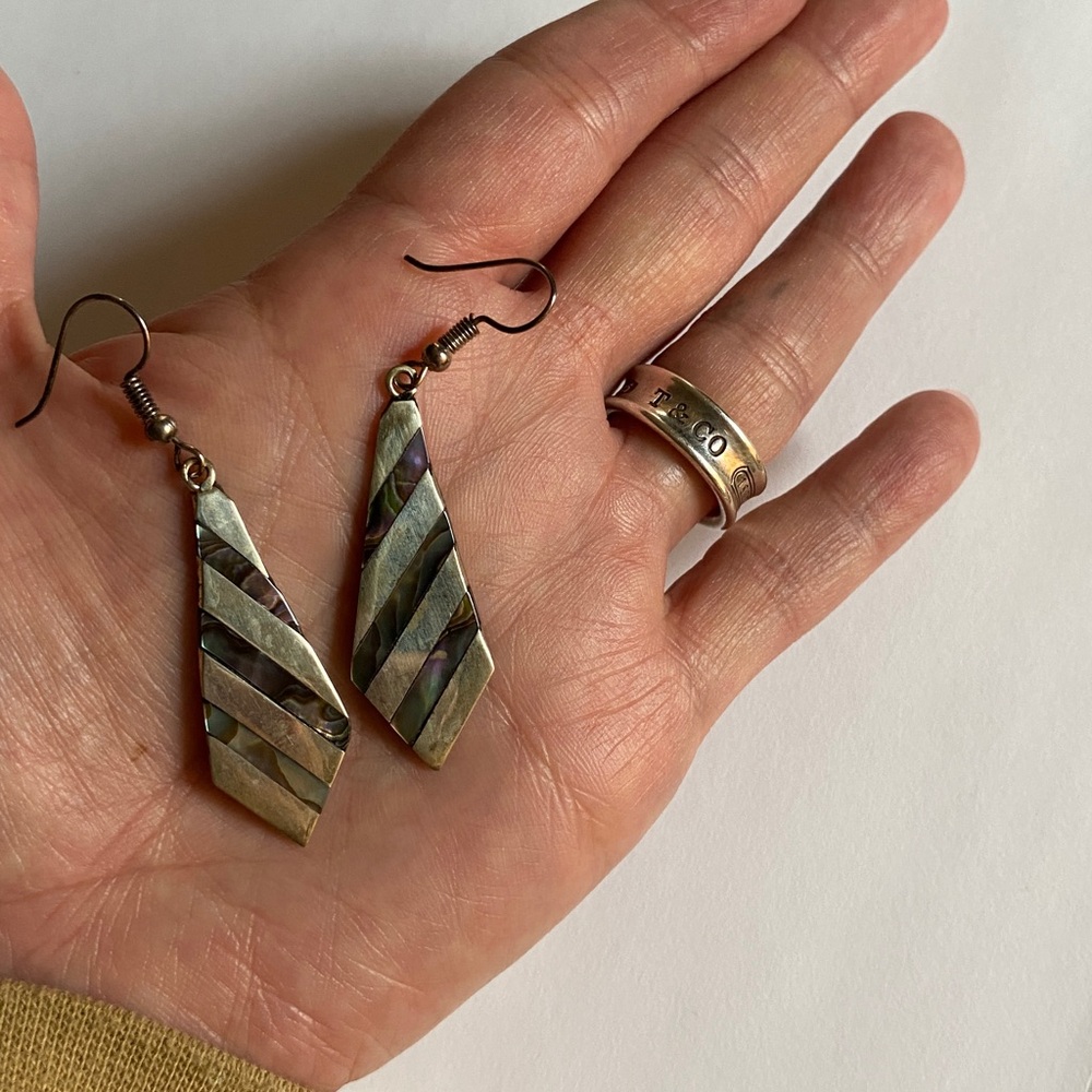 Artisan Alpaca Silver Abalone striped earrings